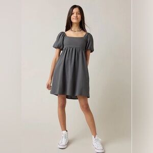 Hello Franki (Francesca's Girls) Gray Puff Sleeve Tie-Back Dress